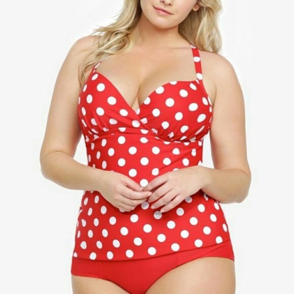 Torrid | 2X | Retro Sweetheart Red / White Polka-Dot Molded Cup Tankini Swim Top